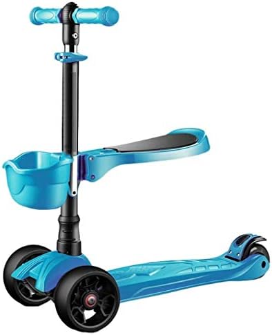 SZNWJ Ygqtbc Children's Folding Scooter 1 2 Years Old Baby Can Sit Four Rounds of Flash 3 Years Old Children Beginners Adjustable Height w/Extra-Wide Deck PU (Color : Blue)
