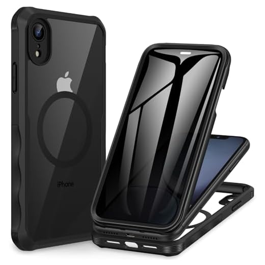 CENHUFO Privacy Magnetic for iPhone XR Case, Full Body Phone Case Built-in 9H Tempered Glass Privacy Screen Protector [Compatible with Magsafe] Shockproof Protective Bumper Clear Cover - Black