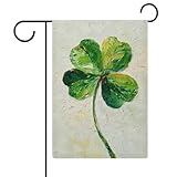 Vierblättrige Kleeblatt-Pinselstriche Gartenflagge, saisonale Feiertage, Jute, doppelseitig, Haus, Hof, Außenflaggen, 32 x 47 cm