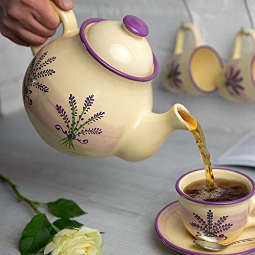 Elegant City to Cottage 60 oz Ceramic Teapot for Blooming & Loose Leaf Tea - Handcrafted Premium Teaware in Cream Lavender Floral Design - Image 2