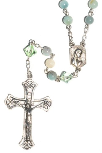 Amazonite Gemstone Catholic Prayer Rosary accented with Austrian Crystals -