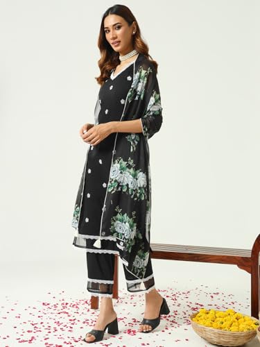 Image of FIORRA Women's Cotton Straight Kurta Pant With Dupatta