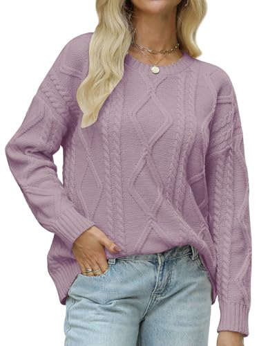 MixShe Women's Oversized Crewneck Cable Knit Sweaters Fall Fashion 20253