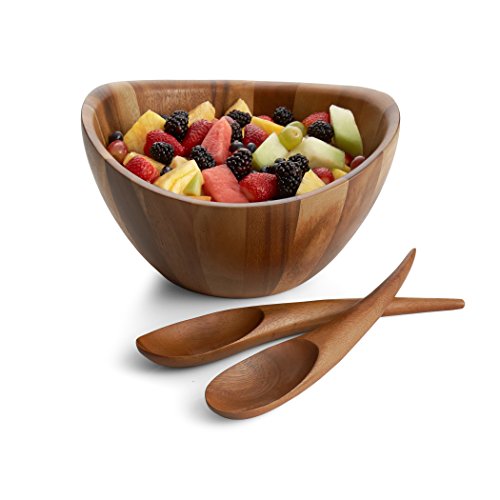 Nambe Gourmet Harmony 3 Piece Wooden Salad Bowl Set | Big 12-Inch Salad Bowl With Serving Utensils | Acacia Wood Salad Tosser And Fruit Bowl | Housewarming Gift | Designed By Wei Young #TOP1