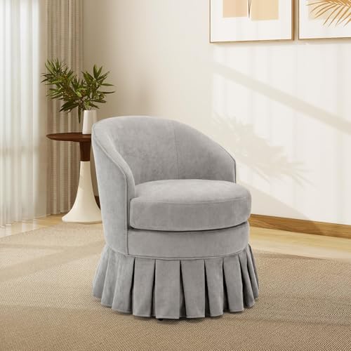 GarveeHome Vanity Stool, Upholstered Tall Back Arm Chair w/Side Pockets,