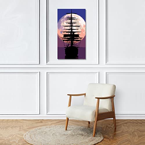 Image of RANGOLI 100% Cotton Stretched Canvas Painting 400 GSM, Framed Moonlight Sailing Canvas Abstract Wall Art for Living Room, 3D Paintings for Wall Decor (18 x 30 Inch With Frame)