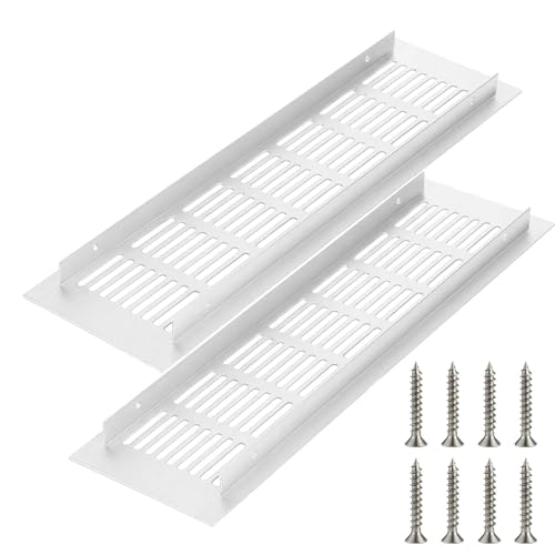 Lot de 2 Grille d'Aération 30x8cm Anti-Humidité et Odeur avec 8 Vis Aluminium Ventilation Meuble Cuisine Armoire Dressing Salle de Bain Plaque Encastrable...