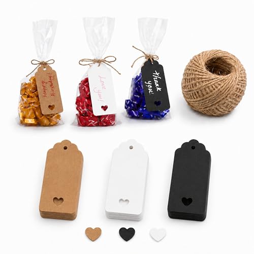 150 Pack Kraft Thank You Gift Tags with Natural Jute Twine, Paper Tags for Gift Wrapping, Brown...