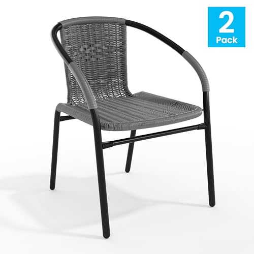 Image of Flash Furniture Lila 2 Pack Gray Rattan Indoor-Outdoor Restaurant Stack Chair