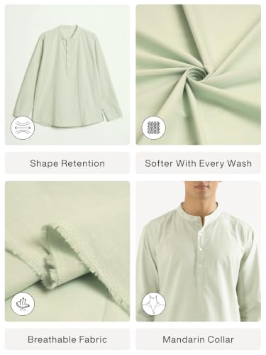 Image of SAADAA Men's Short Kurta - Linen Cotton Blend, Airy Fabric, Regular Fit, Mandarin Collar, Solid Color - Casual, Festive & Ethnic Wear