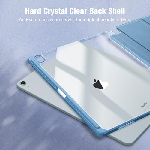 Image of Fintie Hybrid Slim Case for iPad Air 13-inch (M2) 2024, [Built-in Pencil Holder] Shockproof Cover with Clear Transparent Back Shell (Ocean Blue)