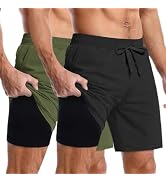COOFANDY Men's 2 in 1 Running Shorts 2 Pack Athletic Shorts Quick Dry Gym Training Workout Shorts...