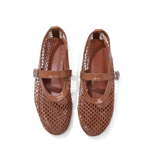 Mesh Flats for Women Ballerina Comfortable Mule Casual Round Toe Buckle Strap Ballet Mary Jane Shoes for Summer