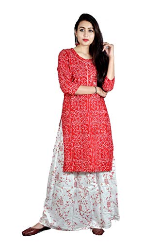 Dream Angel Fashion Damen Bandhani Design Kleid Kurta und Sharara mit Dupatta Gr. Medium, rot Cover