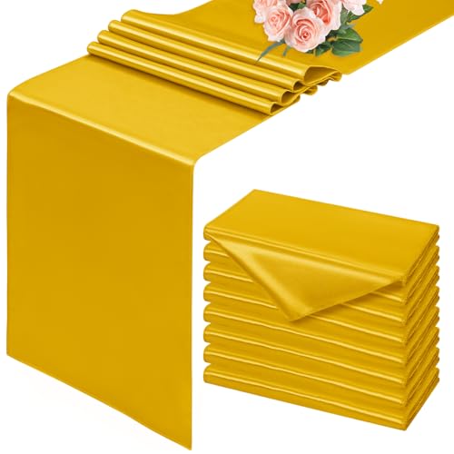 8 Pack Gold Table Runner 30 x 183 CM Satin Table Runner Smooth Silk Table Runners for Dining Table Wedding Party Banquet Events Graduations Engagements