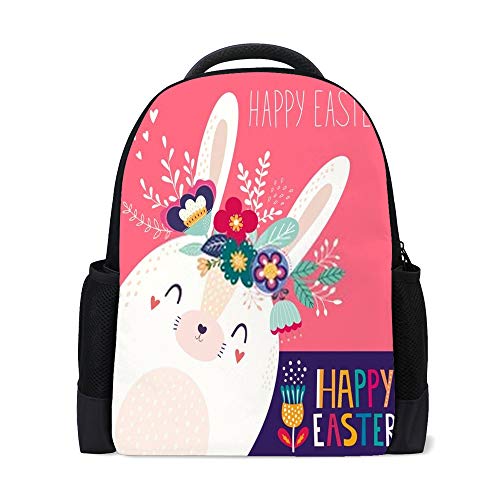 Sac à dos motif lapin et fleurs Chehong à double fermeture éclair pour homme et femme