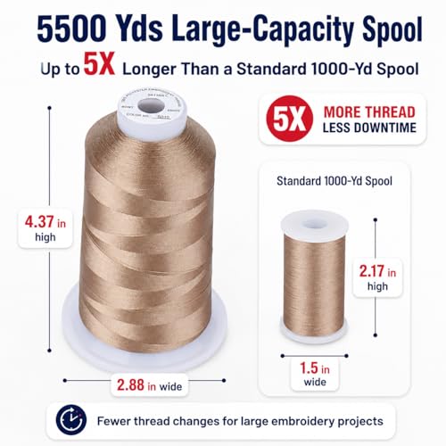 Image of Simthread Embroidery Machine Thread 5000M 40WT Polyester, Soft Beige S010 | 5000M 40WT polyester thread feeds smoothly for home or commercial embroidery projects.