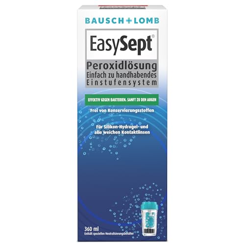 Bausch + Lomb EasySept Peroxidlösung Kontaktlinsenreiniger für weiche Kontaktlinsen, konservierungstofffrei, mit Behälter, 1 x 360 ml