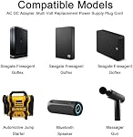 Chargeur Compatible avec Seagate Freeagent Goflex, Sauvegarde Plus SRD0SD0, WD Numérique de l'Ouest, Elements Desktop, Les lecteurs fantom, WD_Black D10, Avolusion PRO-5X Disque dur externe,12V AC Cord d'alimentation