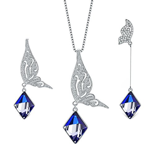 T400 Jewelers Conjunto de Joyas de Mariposa Colgante con Forma de Diamante y aretes Hechos con Cristales de Azul Cambio de Color Regalos para Mujeres Novia