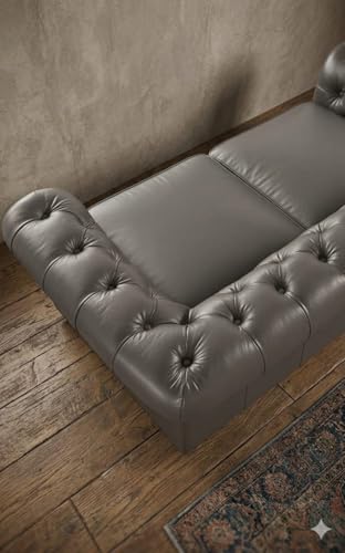 Image of Modern Classic Design Leatherette Luxury Chester Sofa Set with Button Tufted, Sofa for Living Room Home, Office and Lobby (Grey, 4 Seater Sofa)