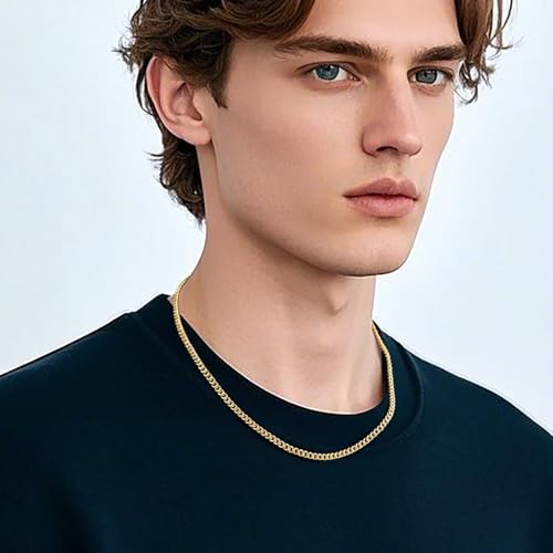 14K Gold Necklace for Women Golden Cuban Link Chain for Mens Necklace Chunky Necklaces for Women Gold Special Engraving and 3.7MM Width Golden Charm Necklaces for Men 16,18,20,22,24 Inches4