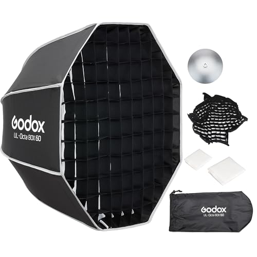 Godox 24" Foldable Octagon Softbox, Quick Release Strip Soft Box with Bowens Mount, Diffusers, Grid, Bag,for Godox SL60II AD400PRO AD600 Other Bowen Mount Studio Flash Speedlite.