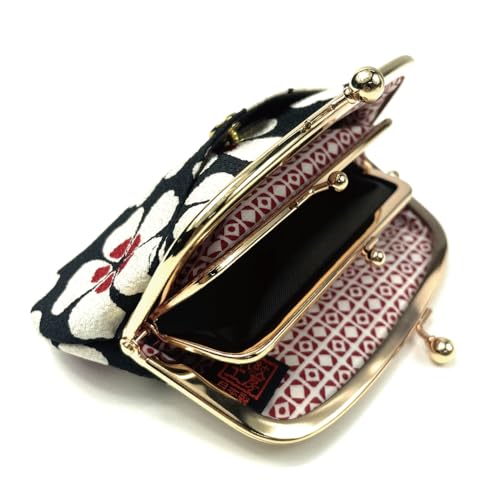 Cute Women's Wallets [ Made in Japan ] Double Structured Kiss Locks with Traditional Edo Komon Design (Modern cherry blossom (black))4