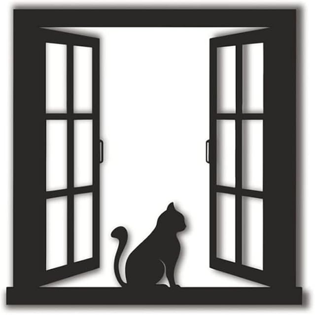 Hosoncovy Cat on Windowsill Metal Wall Art Decor Iron Art Wall Decoration Cat Metal Silhouette on The Windowsill Metal Wall Art Metal Cat Decor Art Decor Metal Animal Wall Art Garden Hanging Decor