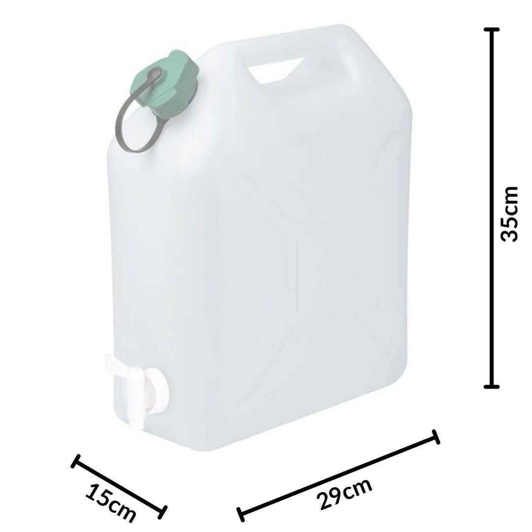 EDA - Bidon à Eau 10 L - Jerrican Extra Fort avec Bouchon Simple et Robinet - Certifié Contact Alimentaire - 29 x 14 x 35 cm - Naturel