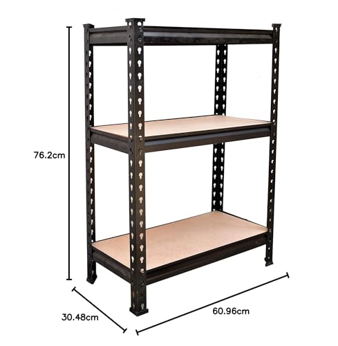 Image of Blue boy 3 Tier- Adjustable Shelving Boltless Storage Unit Utility Display Rack Home and Kitchen Organizer Size :30 inch(H) 24 inch(L) 12 inch(D) -Black Matte Finish