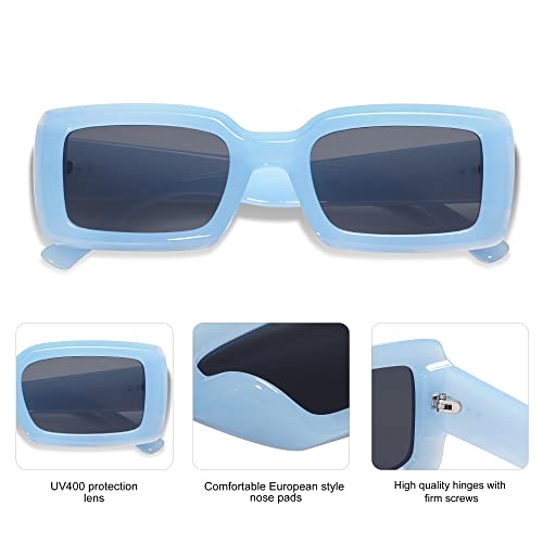 Allarallvr Trendy Rectangle Sunglasses for Women Men Vintage 90's Square Shades Thick Frame Nude Sunnies Sunglasses AR820024