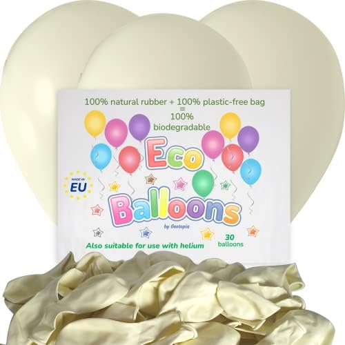 Large Biodegradable Party Balloons Pack of 30 Suitable for Helium - 12" multi-coloured Rainbow Balloons - Eco-friendly Balloons Made of 100% Natural Rubber and Packed in Biodegradable Packaging