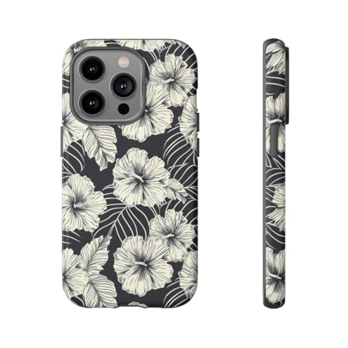 Coque iPhone 14 Pro fleur noire mate chic et antichoc rigide