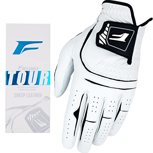 FIELDRO Tour Fit Men's Golf Glove Premium Cabretta Leather Left Hand Right Hand (Medium Large, Worn on Left Hand)