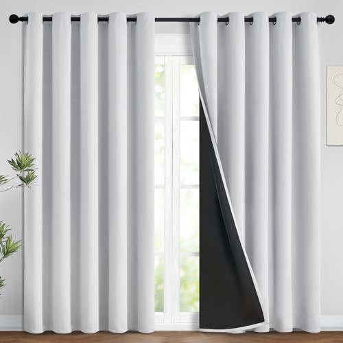 Image of Yakamok Greyish White 100% Blackout Curtains 84 Inches Long, 2 Thick Layers | Blackout Curtains for Bedroom /Living Romm Full Light Blocking Soft Thermal Insulated Drapes for Bedroom 62 inch Wide Each Panel