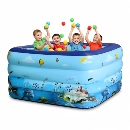 Image of Inflatable Pool for Kids and Adults, Oversized Thickened Family Blow Up Pools, Rectangular Inflatable Swimming Pool for Backyard, Outdoor, Garden, Summer Water Party (47X35X30IN 4-Floor)