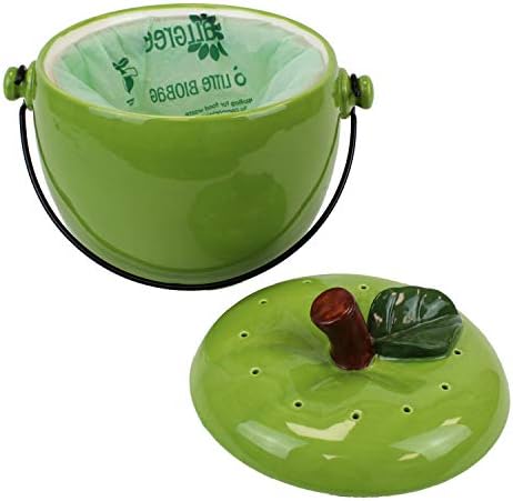 Green Apple Ceramic Compost Caddy/Kitchen Food Waste Bin (3.5 Litre)