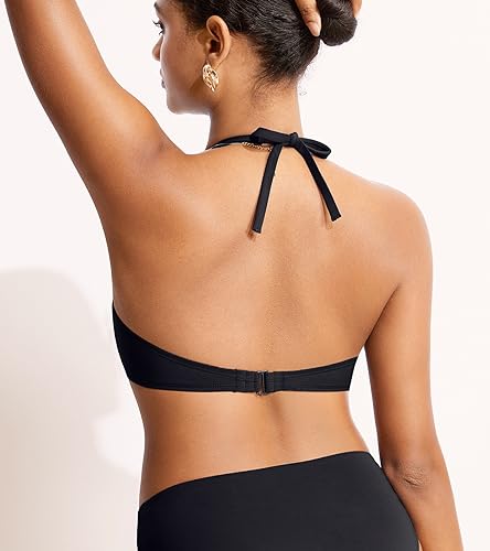 DOBREVA Women's Underwire Bandeau Bikini Top Sexy Strapless Bathing Suit Tops Halter Swimwear - Bra Sizes2