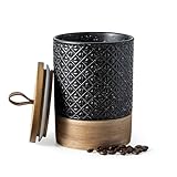 Miamolo Ceramic Jar with Lid, Airtight Coffee Container, Kitchen Food Storage Jar for Coffee Bean Spice Sugar Cookie, Stackable Decorative Jars for Housewarming Gift, Coffee Bar Decor, Black 28 fl.oz