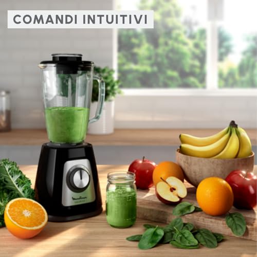 Moulinex Blendforce Frullatore, Sistema di Raffreddamento ad Aria, Potenza 800W, Tecnologia Smart Lock, Capacità 1.75Litri, Frullatore con Vaso in Vetro, 2 Velocità e Funzione a Impulsi, LM4308 - Immagine 1