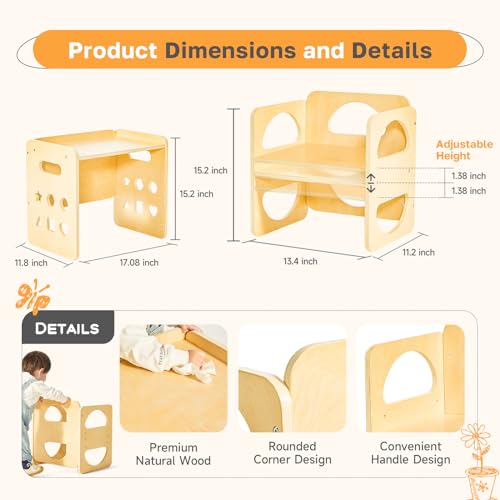 image for Yojoker 2 in 1 Montessori Weaning Table and Chair Set, Wooden Toddler 