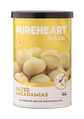 Image of Pureheart Salted Macadamia (200 gm) Premium Roasted Australian Macadamia Nuts, Rich in Antioxidants - Whole, Exotic, and Crunchy Dry Fruits, Ideal Snacks, No Additives