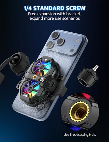 Image of darkFlash Dual Core Phone Cooler with Clip, Cell Phone Fan with Screw, Phone Cooling Fan for Gaming and Live Streaming, Phone Radiator with RGB Light, Compatible with iPhone /Samsung /Android (DK-GS)