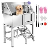34 Inch Stainless Steel Dog Bathing Station, Professional Dog Grooming Tub with Three Anti-Slip Steps and Removable Door, Dog Pet Wash Bath Station Right Door