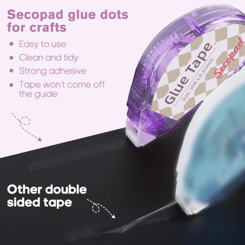 Image of Secopad Scrapbook Tape, 0.3IN x 39FT Double Sided Tape Roller for Crafts, Adhesive Glue Runner Scrapbooking Supplies Journaling School Office Supplies for Kids and Adults, 4 Pack, Bright-Color Shell