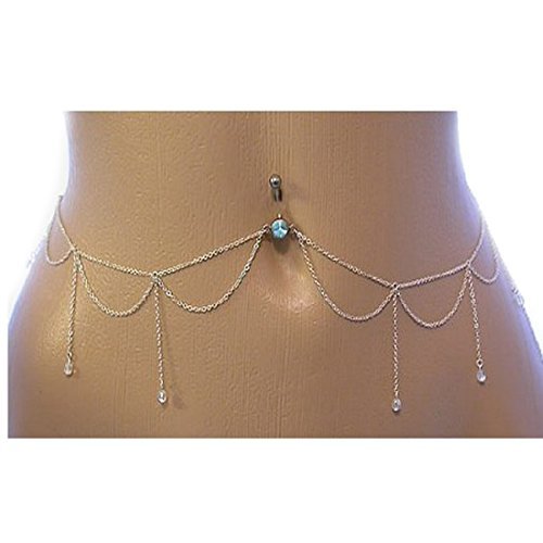 JY Jewelry Wave Body piercing Chain Belly chain Body Jewelry Dangle Waist Chain with crystal