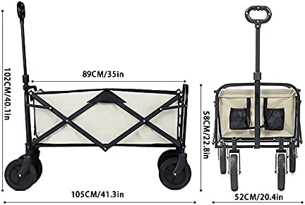 Foldable Beach Cart Collapsible Folding Utility Wagon Outdoor Heavy Duty Garden Cart with Universal Wheels Adjustable Handle and 2 Cup Holders Trolley Camping Cart for Grocery Camping Gardening Bea