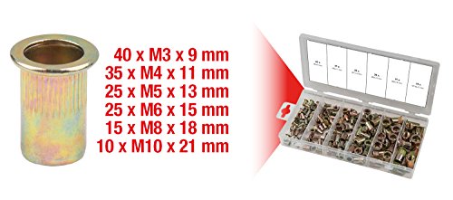 KS Tools 970.0610 Sortiment Gewindenieten, Stahl, M3x9mm-M10x21mm, 150-tlg.