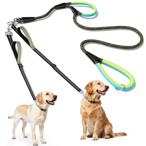 XiaZ Double Dog Leash for Two Dogs for Large Medium Dogs, 1/2”ArmyGreen